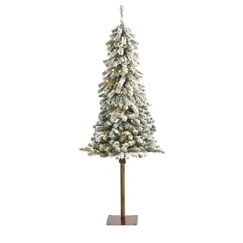 5ft. Flocked Alpine Artificial Christmas Tree with 150 Lights & 405 Branches - Winter Wonderland Holiday X-Mas Tree