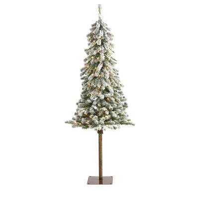 5ft. Flocked Alpine Artificial Christmas Tree with 150 Lights & 405 Branches - Winter Wonderland Holiday X-Mas Tree
