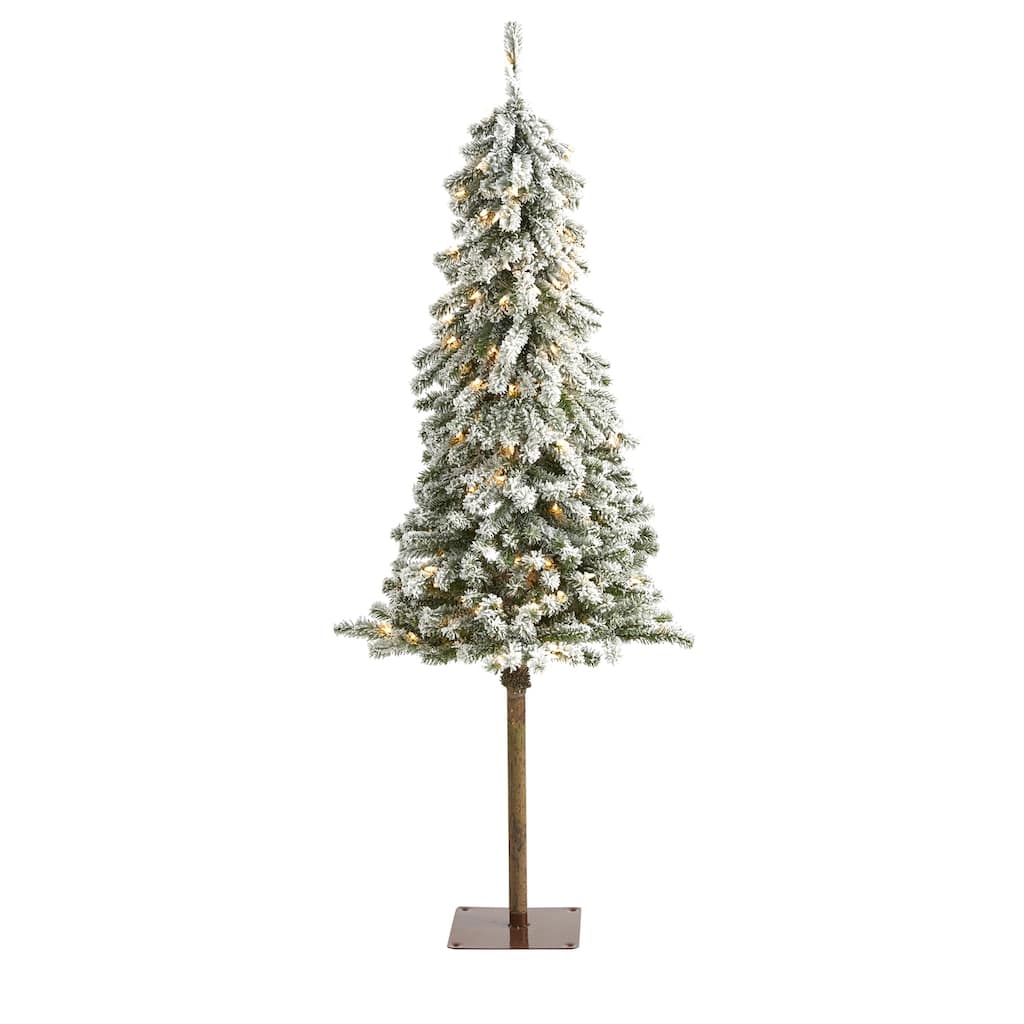 5ft. Flocked Alpine Artificial Christmas Tree with 150 Lights & 405 Branches - Winter Wonderland Holiday X-Mas Tree