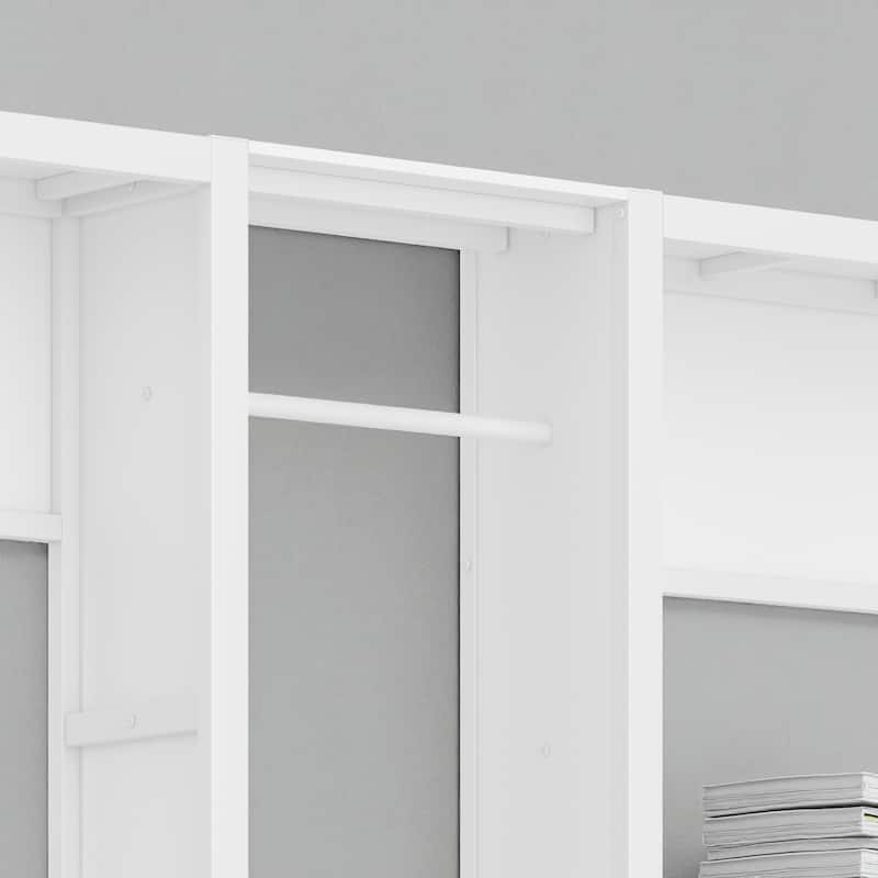 Twin and Twin Foldable Murphy Bed with Wardrobe, Shelves & Power Outlets, 2-in-1 Metal Space-Saving Wall Bed Design