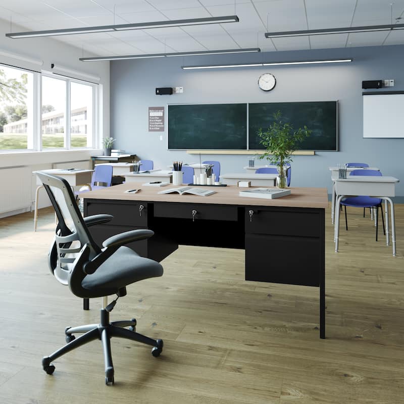 Commercial Double Pedestal Desk with 5 Locking Drawers