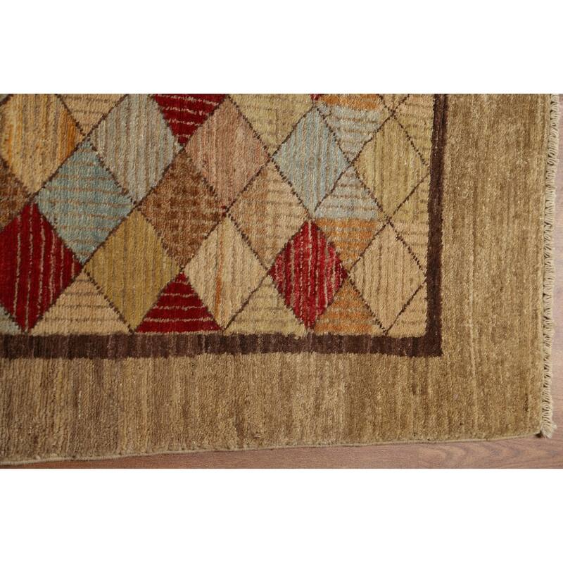 Hand Knotted Oriental 100% Wool Carpet Tribal Geometric Brown Gabbeh (kashkoli) Runner Rug - 10' 9'' X 2' 8''