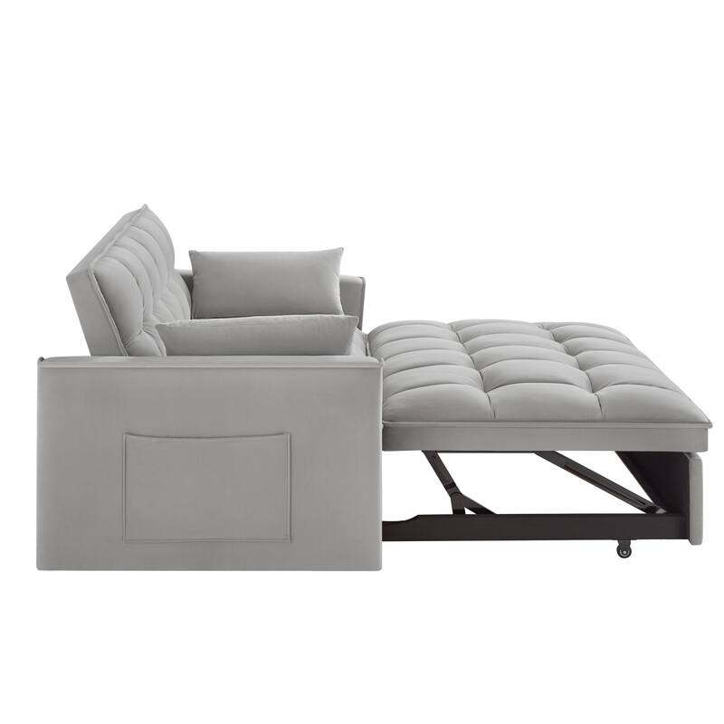 4 in 1 Convertible Loveseat Sofa Couch w/ Armrests & Storage Pockets, Tufted Pull-out Sofa Bed w/ Adjustable Backrest & Pillows