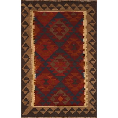 Reversible Kilim Oriental Area Rug Hand-woven Geometric Wool Carpet - 3'3" x 5'2"