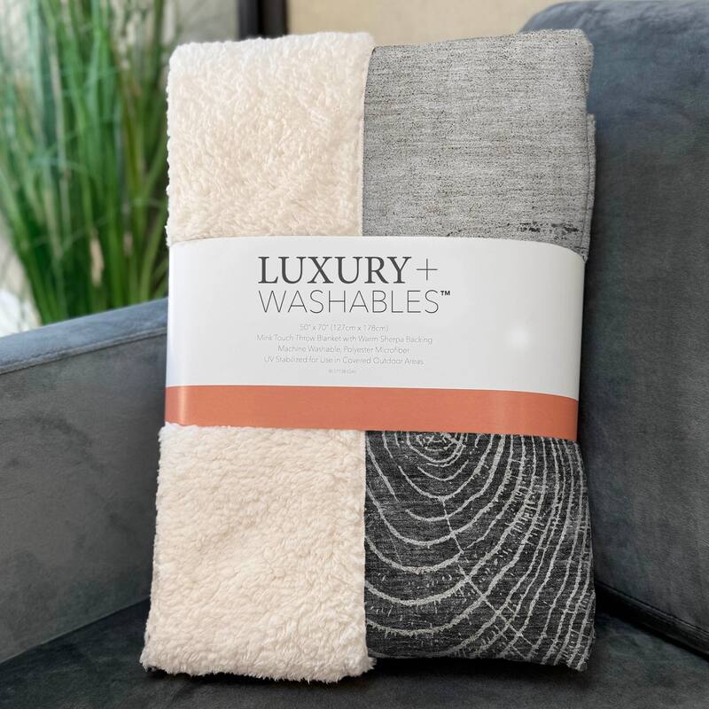 Premium Machine Washable Modern Wood Grain Sherpa Throw Blanket