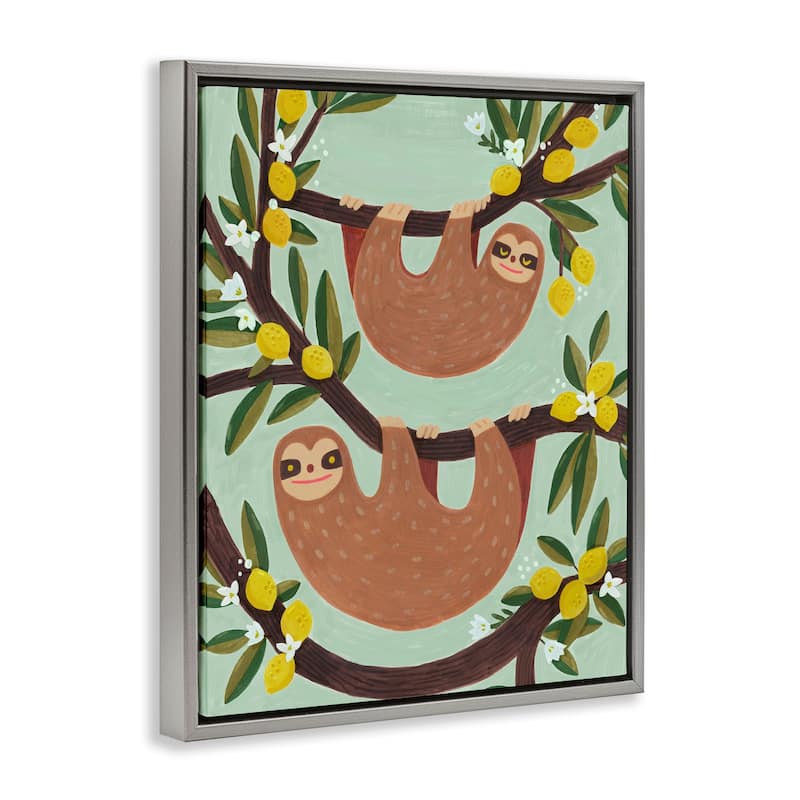 Stupell Hanging Sloths from Lemon Tree Framed Floater Canvas Wall Art Design By Irene Chan