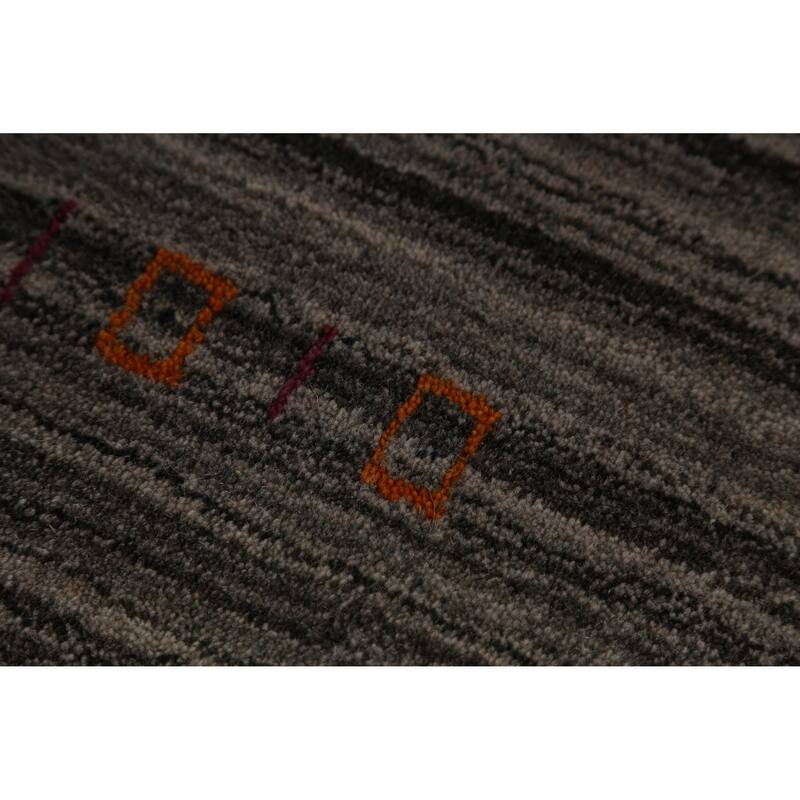 Hand Knotted Oriental 100% Wool Carpet Tribal Stripe Greys & Charcoal Gabbeh Area Rug - 9' 9'' X 8' 1''
