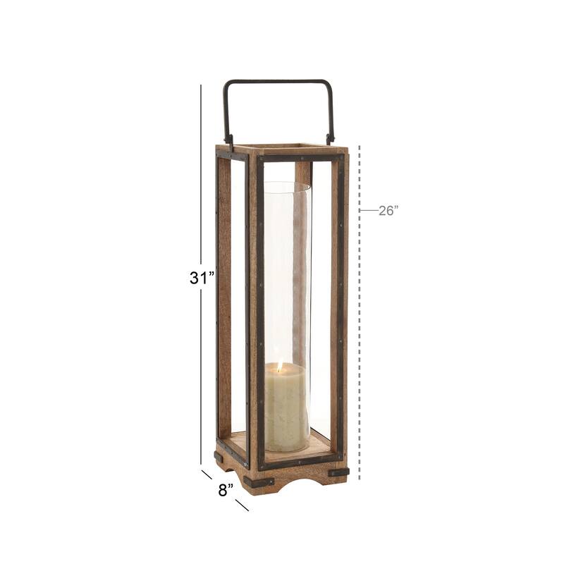 Brown Mango Wood Handmade Decorative Indoor Outdoor Candle Lantern - 8 x 8 x 31