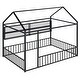 preview thumbnail 12 of 40, House-Shaped Design Metal Full Size Bed Frame with Fence and Shelves