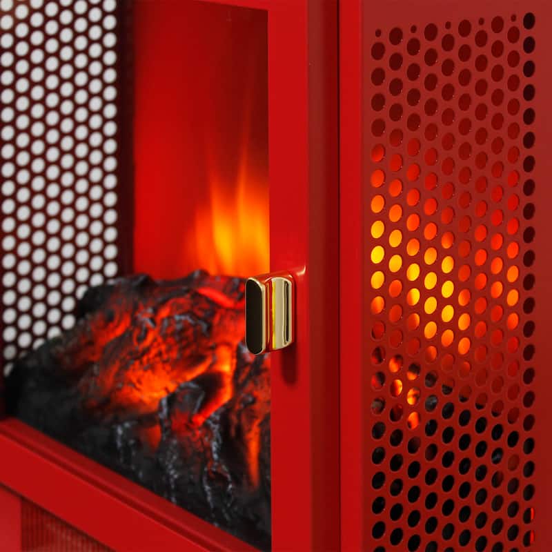 17 inch Freestanding Electric Fireplace Stove heater with 3D Flame effect,Classic Red