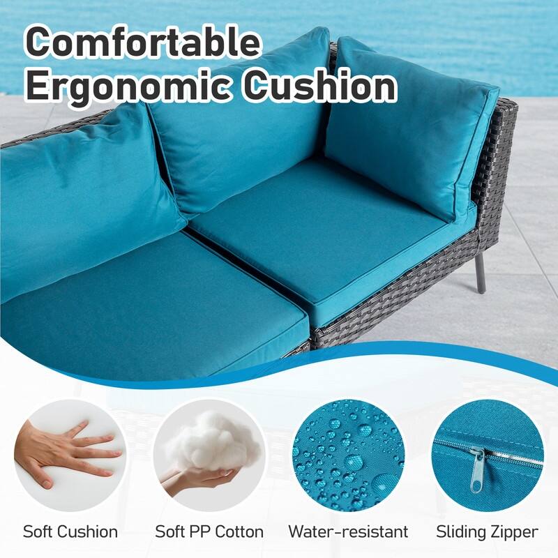 Patio 6-Piece Wicker Sectional Sofa Set with Corner & Ottomans, Adjustable Iron Feet