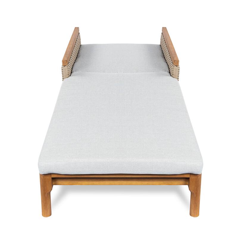 Christopher Knight Home - Solid Acacia Wood Outdoor Chaise Lounge with 4-Position Adjustable Backrest & Woven Rattan Accents