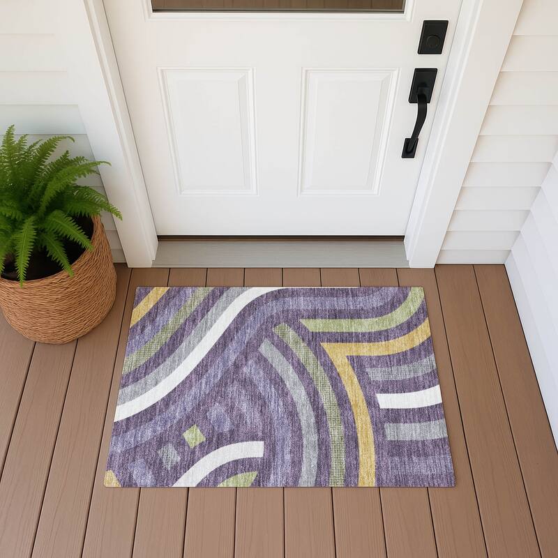 Machine Washable Indoor/ Outdoor Modern Jalen Chantille Rug - Plum - 1'8" x 2'6"