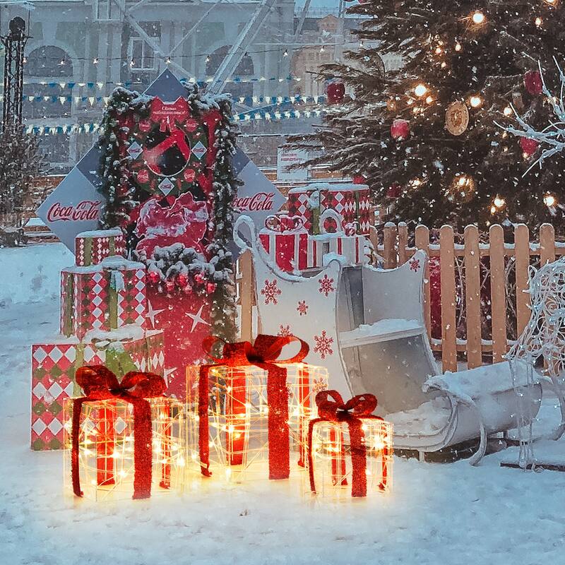 Lighted Gift Boxes Present Ornament Boxes Christmas Decoration - Multi