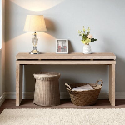 60'' Farmhouse Console Table with Double Board Suspension Design, Retro Solid Wood and MDF Entryway Table