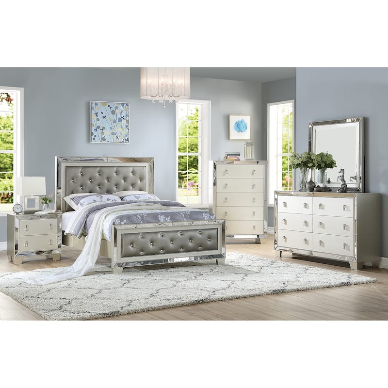 Contemporary 2 Drawers Nightstand In Silver