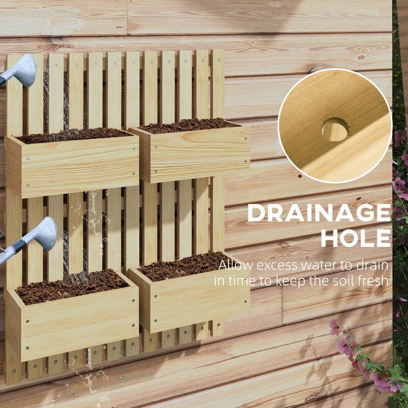 Outsunny 4 Box Raised Garden Bed with Trellis for Vine Flowers & Climbing Plants