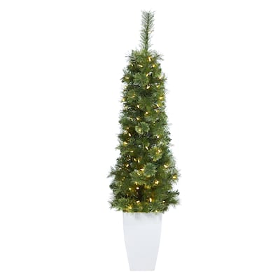 50" Artificial Christmas Tree with 100 LED Lights in White Planter