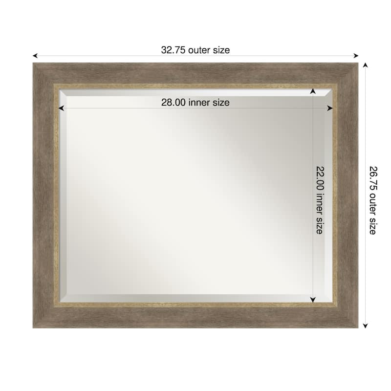 Driftwood Tan Beveled Wood Framed Bathroom Vanity Wall Mirror - Driftwood Tan - 33 x 27 in