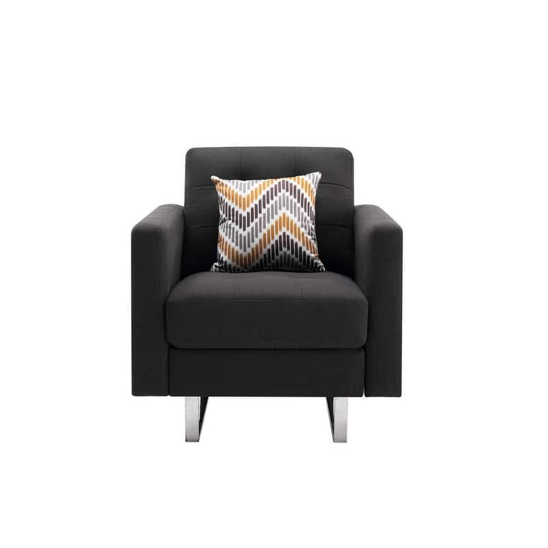 33.5" Linen Fabric Armchair with Metal Legs, Side Pockets, and Pillow