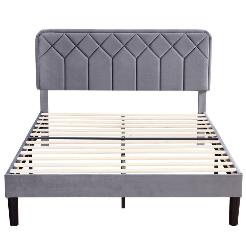 Upholstered Platform Bed Frame with Modern Adjustable Headboard, No Box Spring Needed