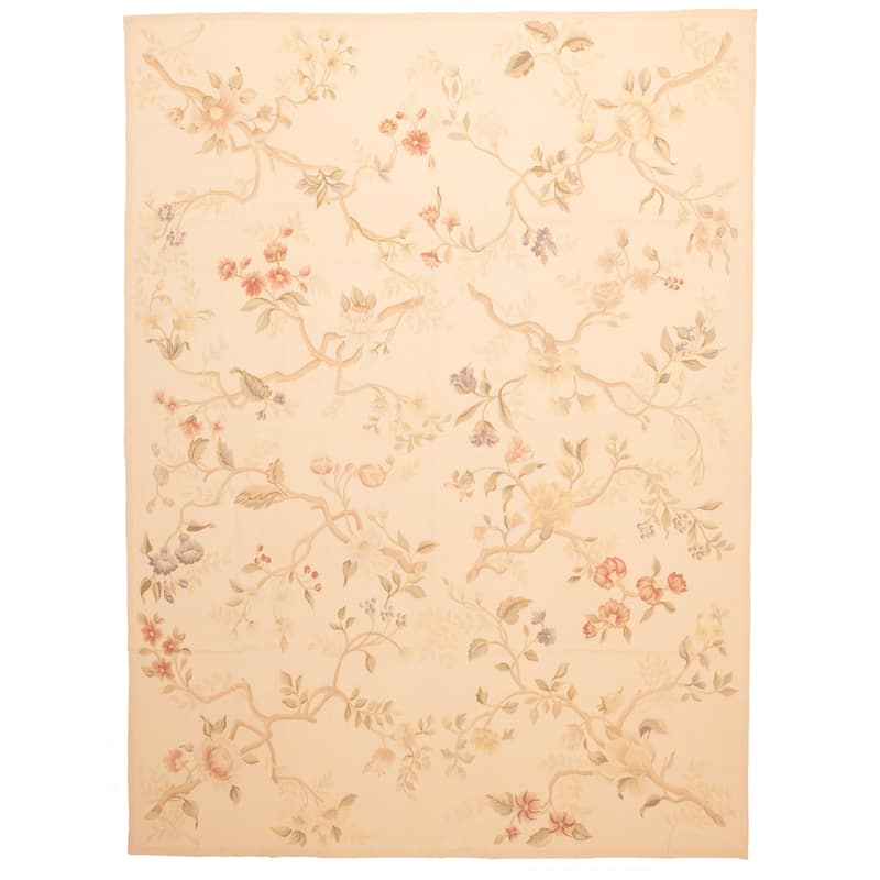 ECARPETGALLERY Flat-Weave Dynasty Beige Wool Tapestry Kilim - 9'9 x 13'1