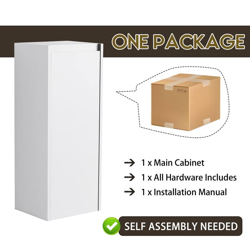 Modern Wall-Mounted Bathroom Side Cabinet with Soft-Close Doors, Floating Design, 6 Storage Compartments, 12-Inch Width