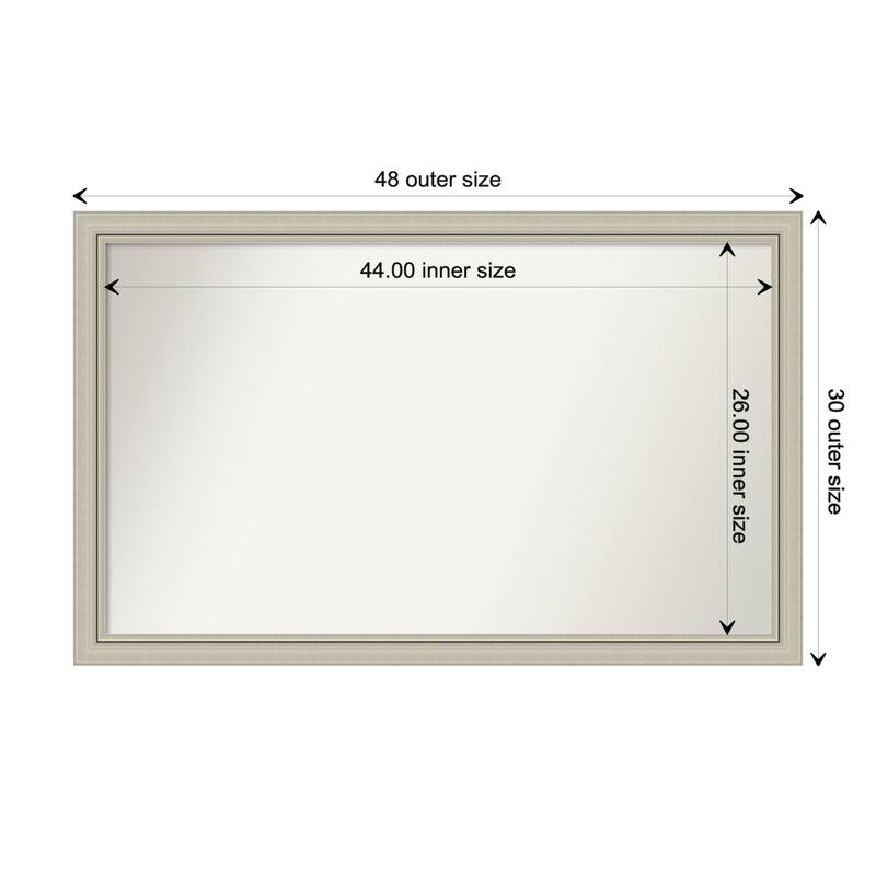 Romano Silver Narrow Framed Non-Beveled Custom Wall Mirror, Bathroom Vanity Mirror - Outer Size: 47.75 x 29.75