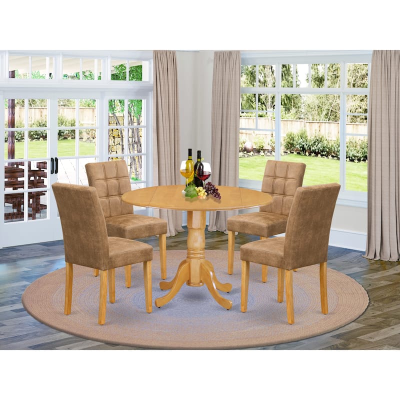 East West Furniture Dining Table Set Includes a Round Dining Table and Chairs, Oak (Pieces Options) - DLAS5-OAK-28