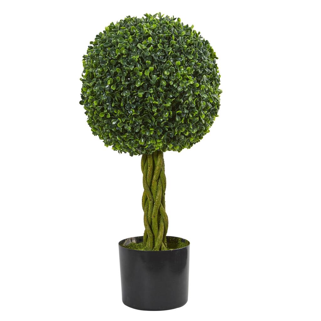 Artificial Ball Tree with Woven Trunk - 2ft Country Cottage Tree - Indoor Outdoor UV Resistant Greenery - Green - 51-60 Inches