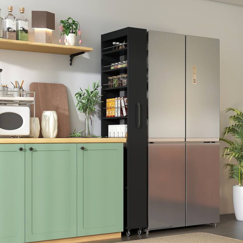 Anmytek Slim Rolling Storage Cabinet with Wire Shelves and Casters Black Kitchen Pantry Cart