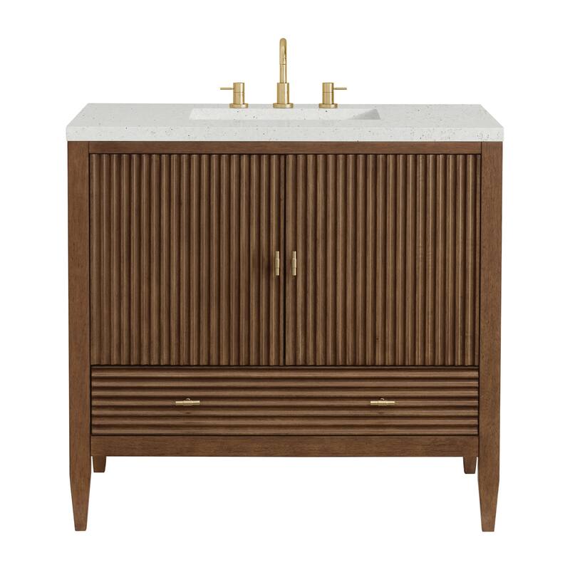 James Martin Vanities 485-V36-3LDL Myrrin 36" Single Basin Wood Vanity - Mid-Century Walnut - Walnut Finish