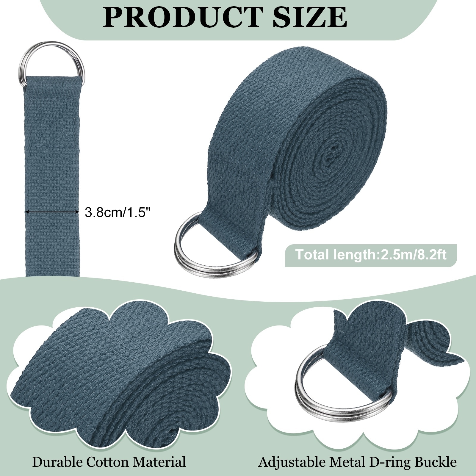 Yoga Strap for Stretching, Athletic Stretch Band with Adjustable Metal D Ring Buckle Yoga Bands