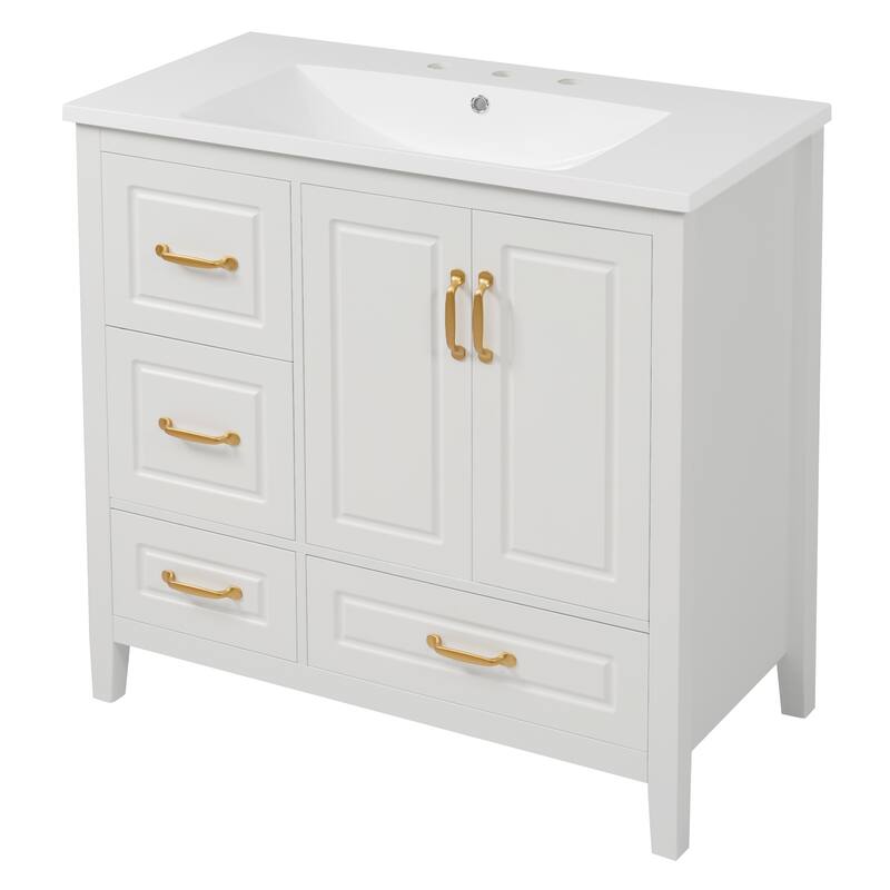 36 inch Bathroom Vanity with Sink, One Cabinet with Soft-closing Doors, 4 Soft-Closing Drawers, Metal Handles