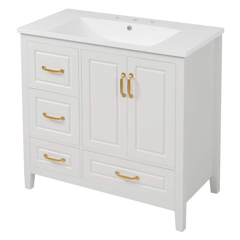 Freestanding 36 Inch Single Sink Bathroom Vanity Cabinet with Resin Sink