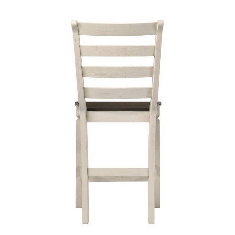 24 Inch Counter Height Stool, Smooth Tan Cushion, Antique White Wood Frame