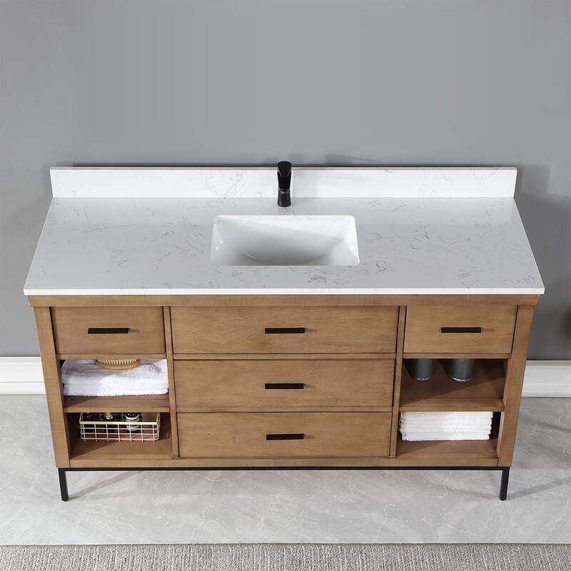 Altair Kesia Bathroom Vanity with White Composite Stone Top without Mirror