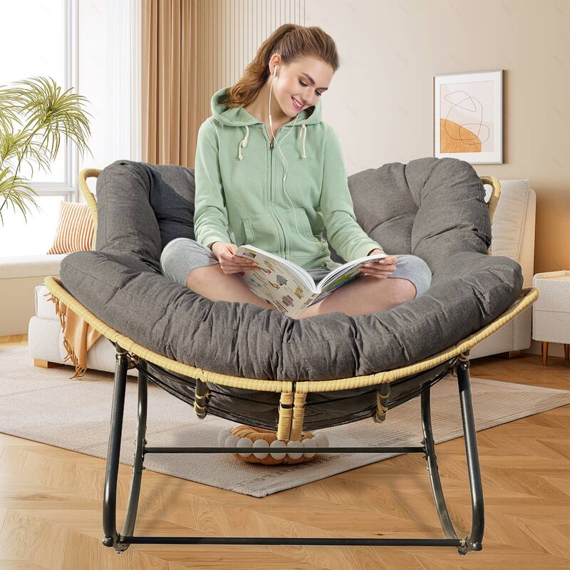 Ultra-Plush Rattan Rocking Chair with Anti-Tip Design for Indoor and Outdoor