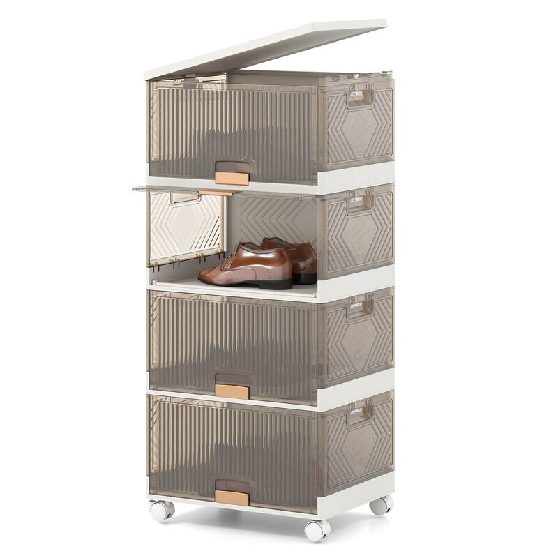 Costway 4-Cube Stackable Storage Bins with Detachable Wheels 13.5Gal - See Details