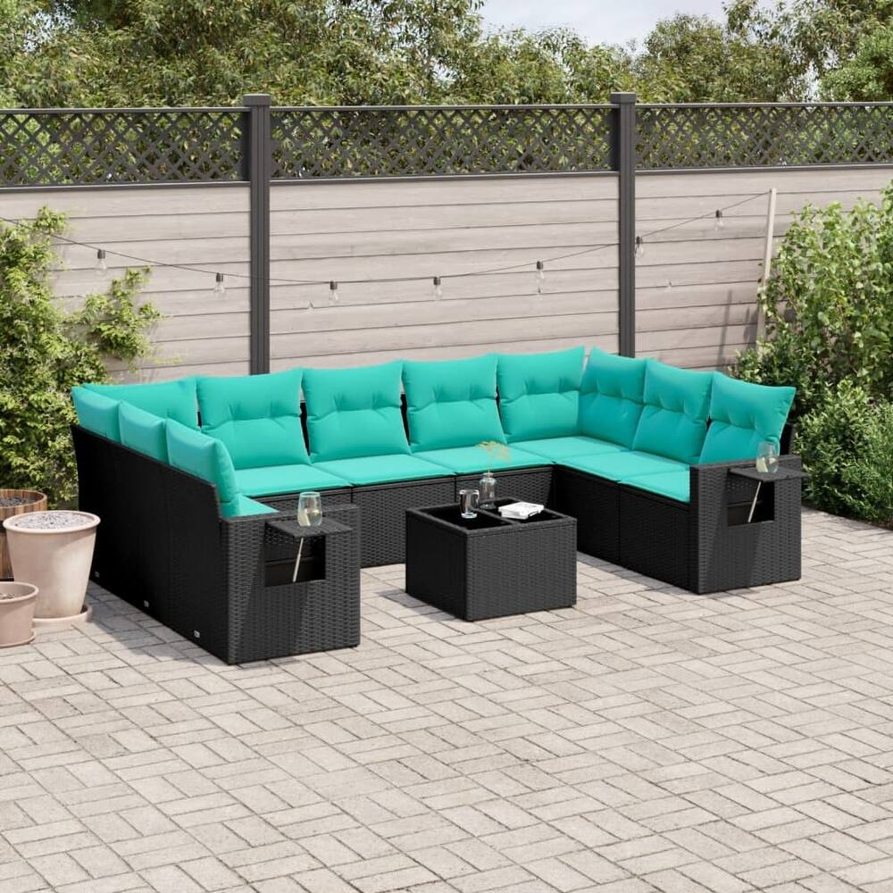 vidaXL Patio Sofa Set with Cushions Outdoor Conversation Furniture Poly Rattan - 24.4 x 24.4 x 27.2