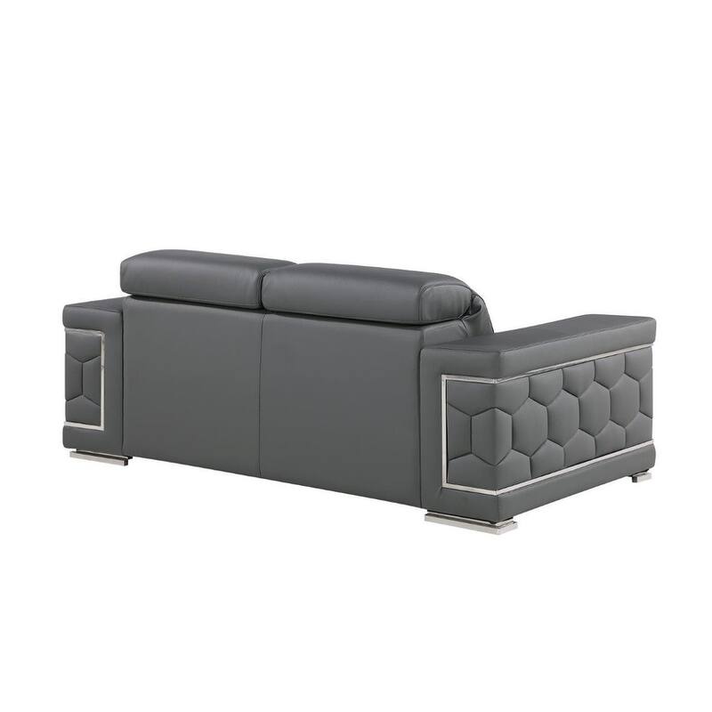 HomeRoots 71" Gray And Silver Genuine Leather Loveseat