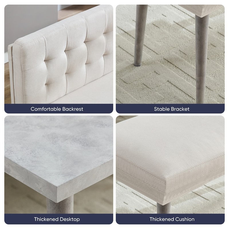 Mixoy 3 Pieces Dining Table Set, Rectangular Table with Upholstered L-Shaped Sofa Chairs Set