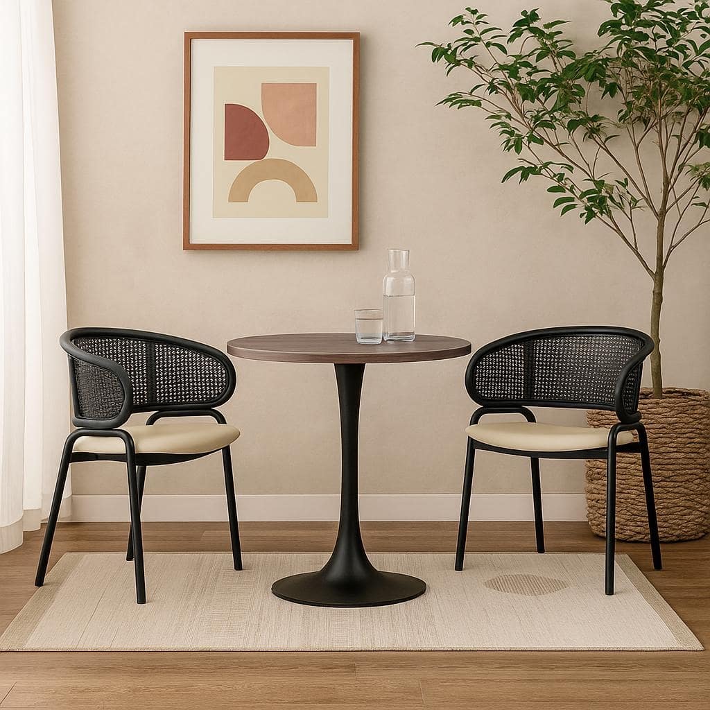 Bristol 36 In Round Dining Table - Black Iron Pedestal Base - Modern MDF Wood Top Kitchen Breakfast Table Small Spaces