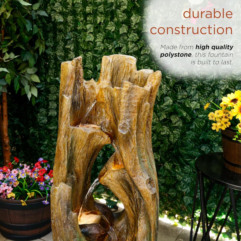 40" Tree Trunks Fountain w/ LED, Outdoor Feature, Brown