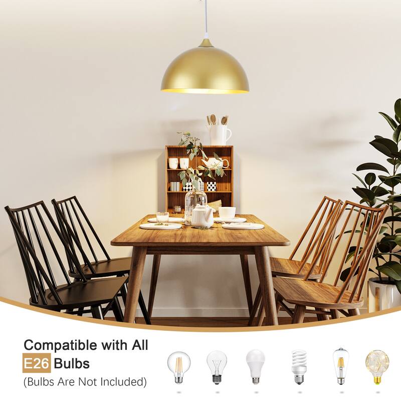 1-Light Dome Hanging Pendant Light Chandelier Lighting for Kitchen Island with Metal Cover & Plug