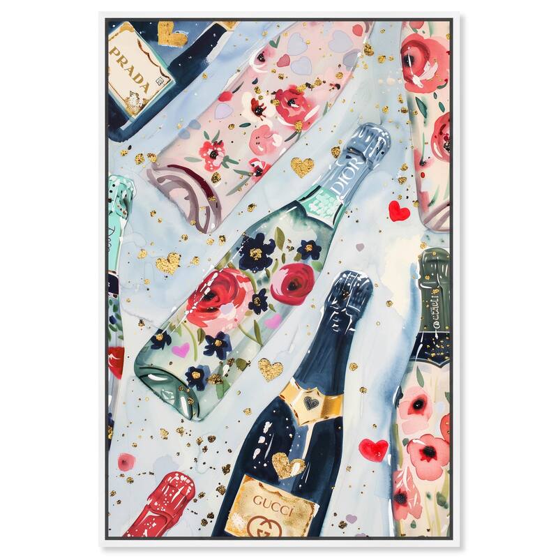 Fun Floral Champagne Canvas by Art Remedy - 10" x 15" - White