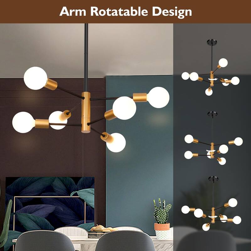 6-Light Sputnik Chandelier Chandeliers Pendant Lighting, Modern Farmhouse Dinning Room Light Fixture Mid Century Brass