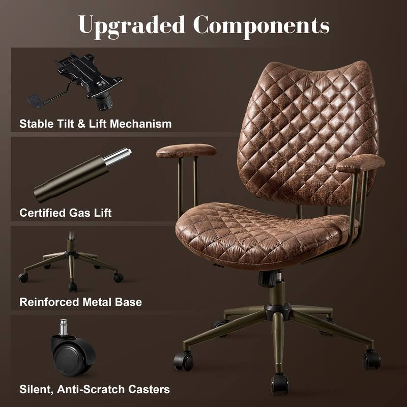 HOOOWOOO Mid-Century Leather Ergonomic Office Chair Adjustable Swivel Task Chair