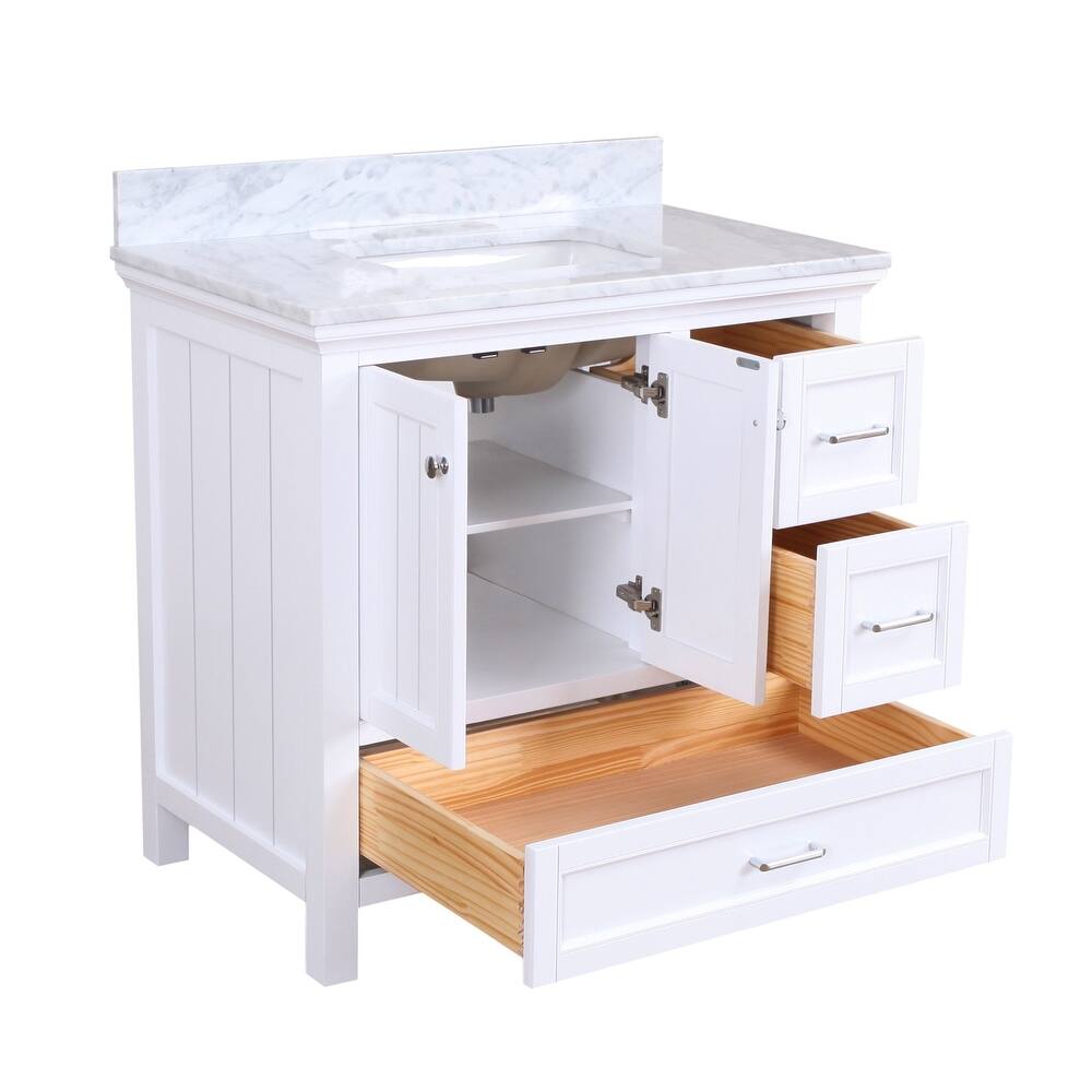 KitchenBathCollection Paige 36" Bathroom Vanity with Carrara Marble Top