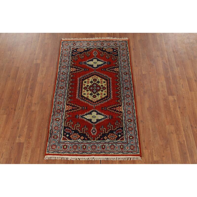 Orange Viss Indian Accent Rug Handmade Wool Carpet - 3'0"x 5'0"
